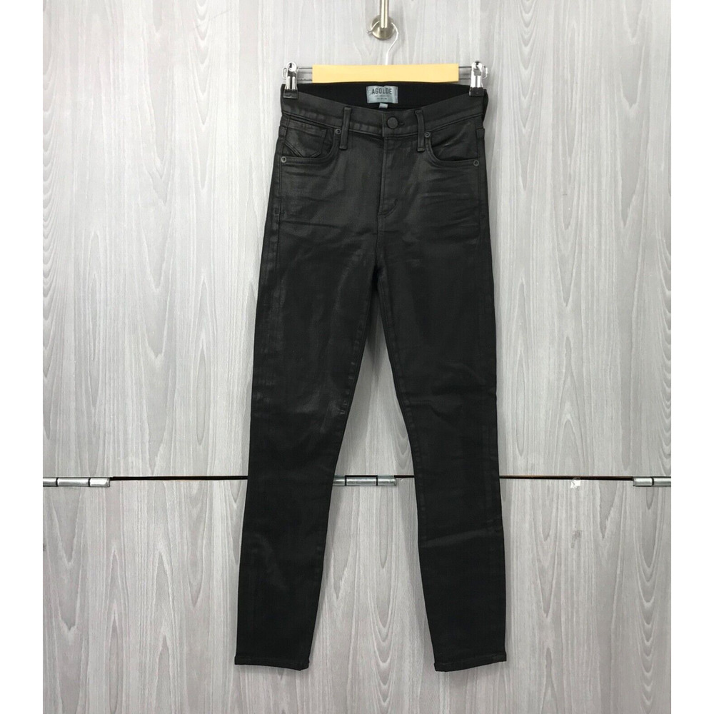 AGOLDE Women's Black Leatherette Sophie Crop Skinny Jeans Size 24